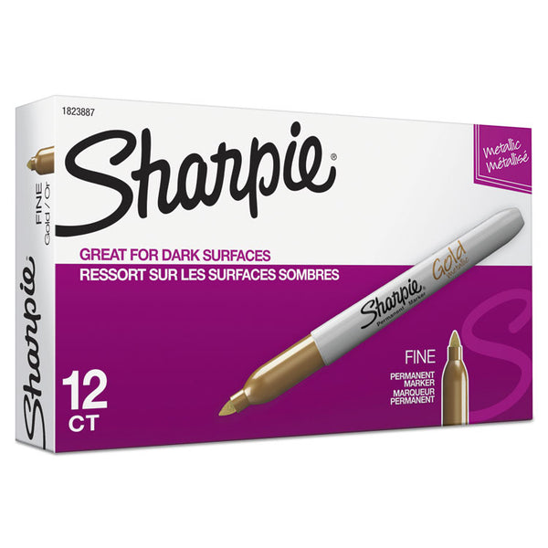 Sharpie® Metallic Fine Point Permanent Markers, Fine Bullet Tip, Gold, Dozen (SAN1823887) 1 Dozen