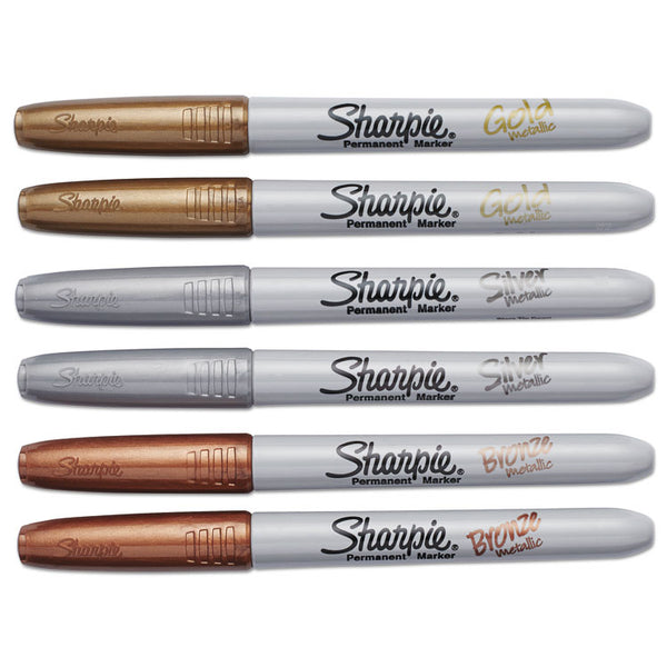 Sharpie® Metallic Fine Point Permanent Markers, Fine Bullet Tip, Gold-Silver-Bronze, 6/Pack (SAN1829201) Pack of 6