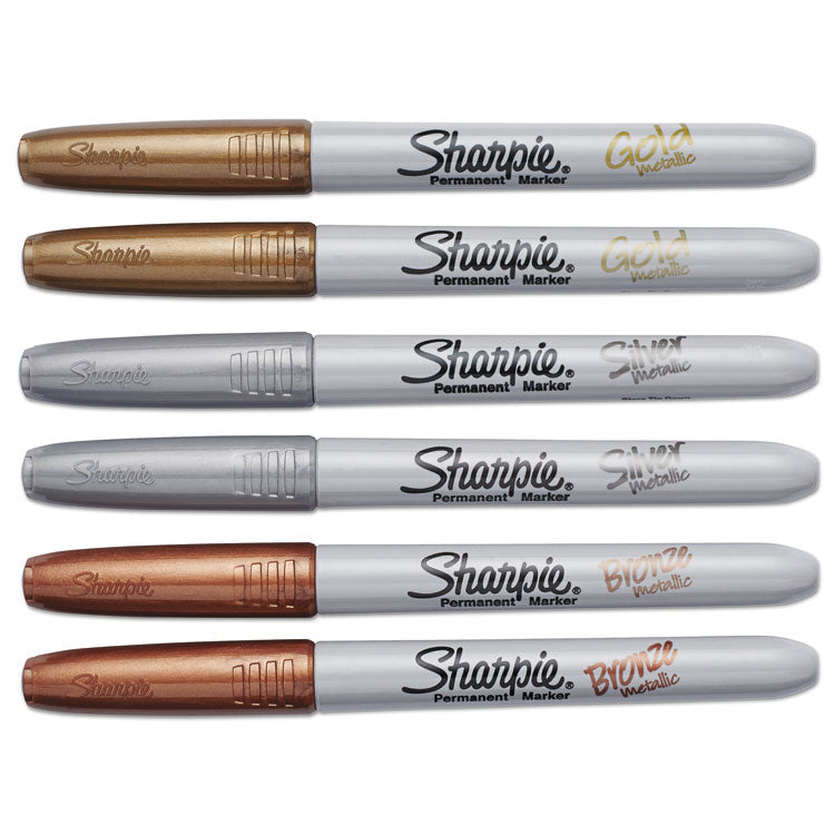 Sharpie® Metallic Fine Point Permanent Markers, Fine Bullet Tip, Gold-Silver-Bronze, 6/Pack (SAN1829201) Pack of 6