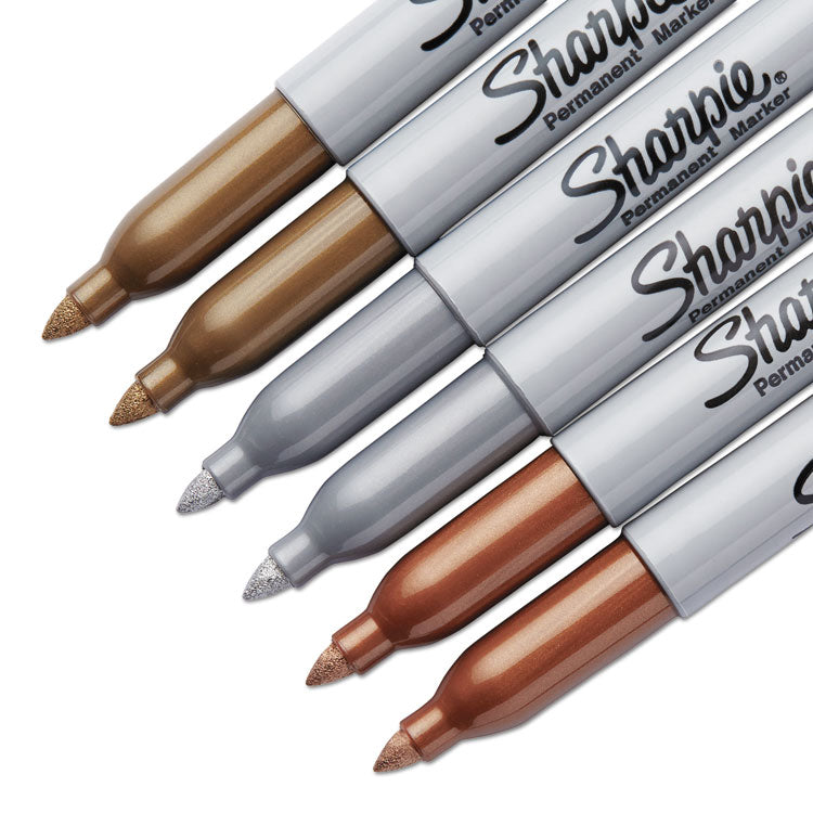 Sharpie® Metallic Fine Point Permanent Markers, Fine Bullet Tip, Gold-Silver-Bronze, 6/Pack (SAN1829201) Pack of 6