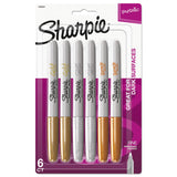 Sharpie® Metallic Fine Point Permanent Markers, Fine Bullet Tip, Gold-Silver-Bronze, 6/Pack (SAN1829201) Pack of 6