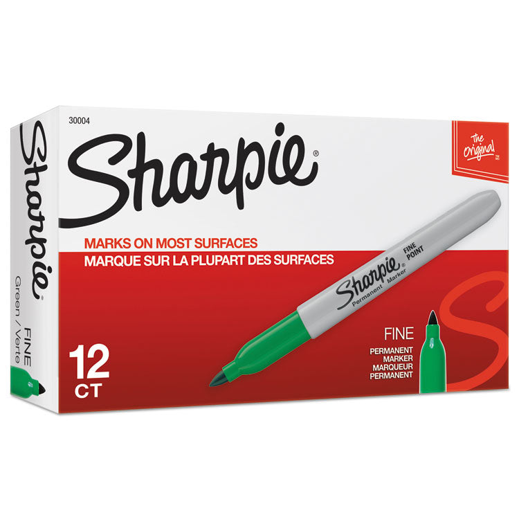 Sharpie® Fine Bullet Tip Permanent Marker, Green, Dozen (SAN30004) 1 Dozen