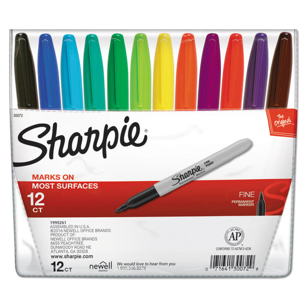 Sharpie® Fine Tip Permanent Marker, Fine Bullet Tip, Assorted Colors, 12/Set (SAN30072)