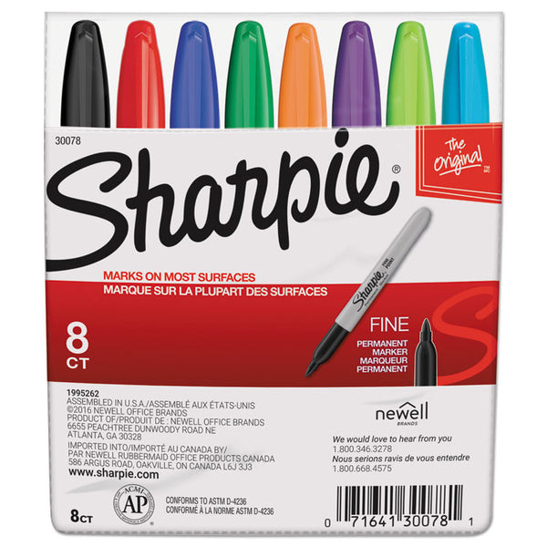 Sharpie® Fine Tip Permanent Marker, Fine Bullet Tip, Assorted Colors, 8/Set (SAN30078)