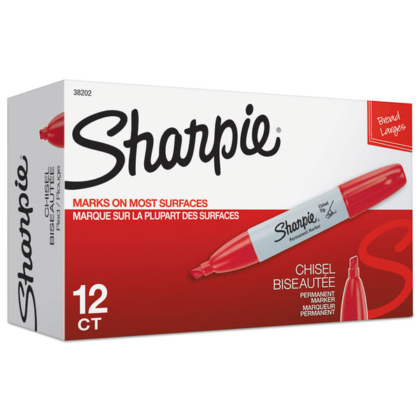 Sharpie® Chisel Tip Permanent Marker, Medium Chisel Tip, Red, Dozen (SAN38202)