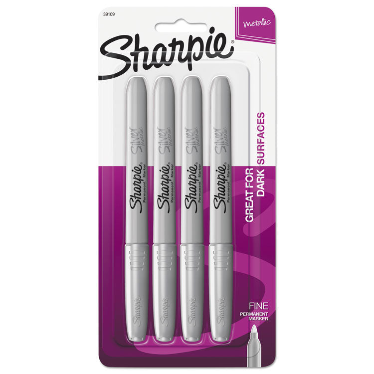 Sharpie® Metallic Fine Point Permanent Markers, Fine Bullet Tip, Metallic Silver, 4/Pack (SAN39109PP) Pack of 4