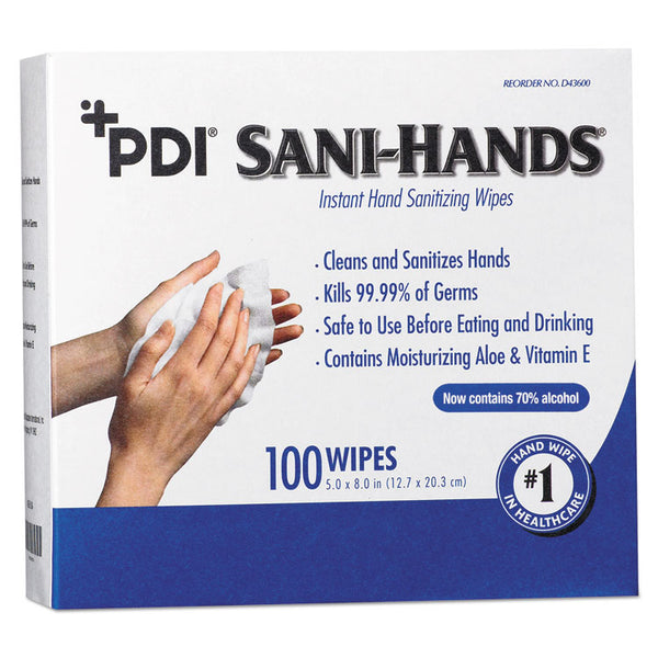 Sani Professional® PDI Sani-Hands Instant Hand Sanitizing Wipes, 1-Ply, 8 x 5, White, 1,000/Carton (NICD43600)