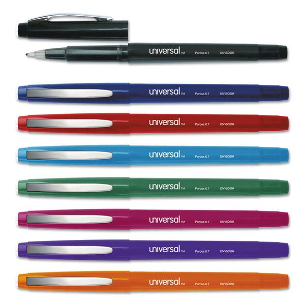 Universal™ Porous Point Pen, Stick, Medium 0.7 mm, Assorted Ink and Barrel Colors, 8/Pack (UNV50504)