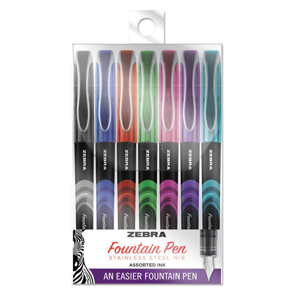 Zebra® Fountain Pen, Fine 0.6 mm, Assorted Ink and Barrel Colors, 7/Pack (ZEB48307)