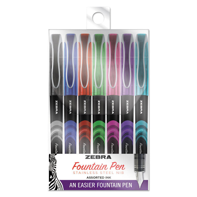 Zebra® Fountain Pen, Fine 0.6 mm, Assorted Ink and Barrel Colors, 7/Pack (ZEB48307) Each