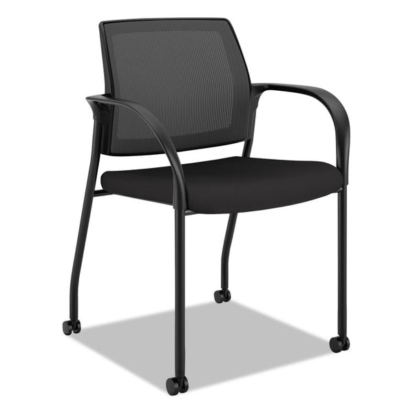 HON® Ignition 2.0 4-Way Stretch Mesh Back Mobile Stacking Chair, Supports 300 lb, 18" Seat Height, Black Seat/Back, Black Base (HONIS107HIMCU10)