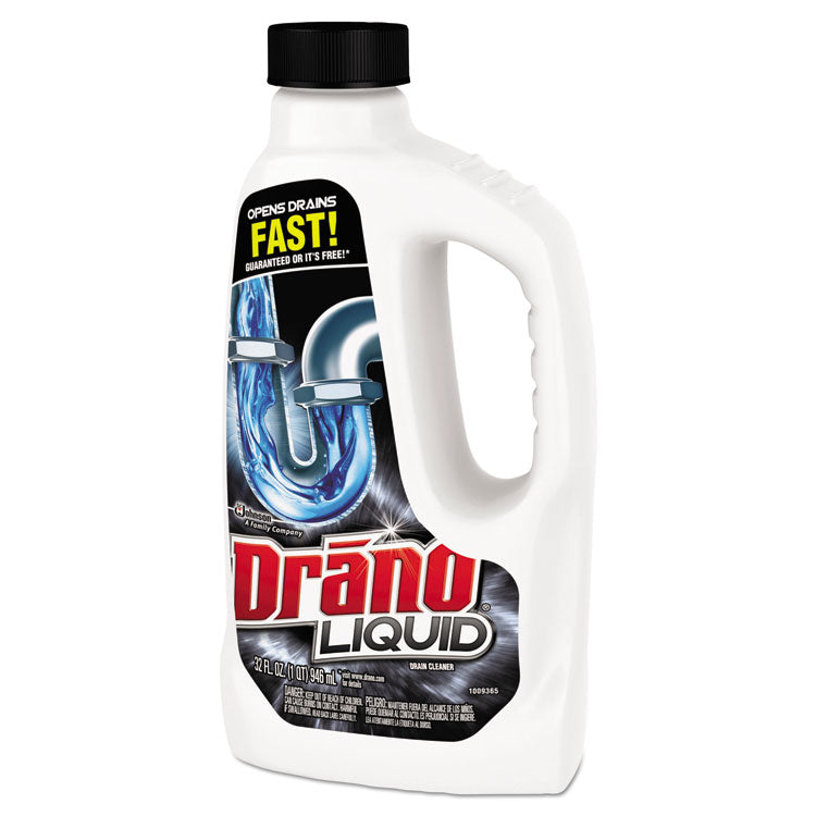 Drano® Liquid Drain Cleaner, 32 oz Safety Cap Bottle, 12/Carton (SJN335712)