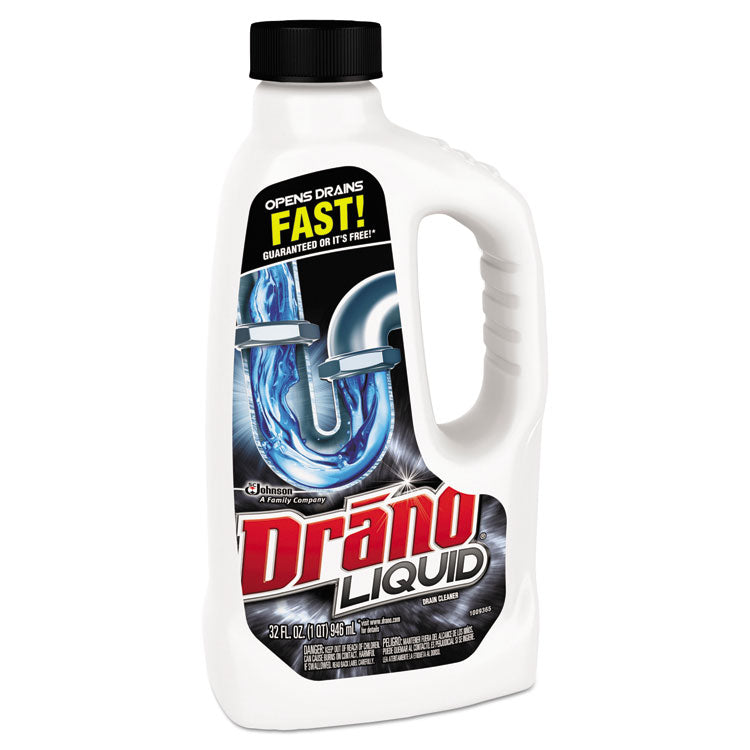 Drano® Liquid Drain Cleaner, 32 oz Safety Cap Bottle, 12/Carton (SJN335712)