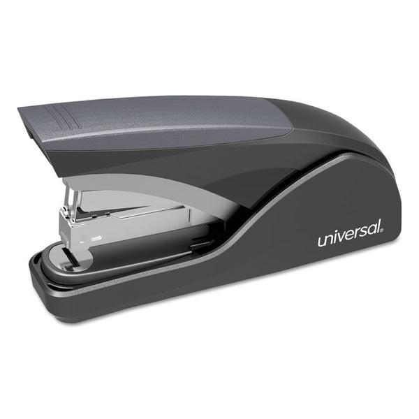 Universal® Deluxe Power Assist Flat-Clinch Full Strip Stapler, 25-Sheet Capacity, Black/Gray (UNV43040)