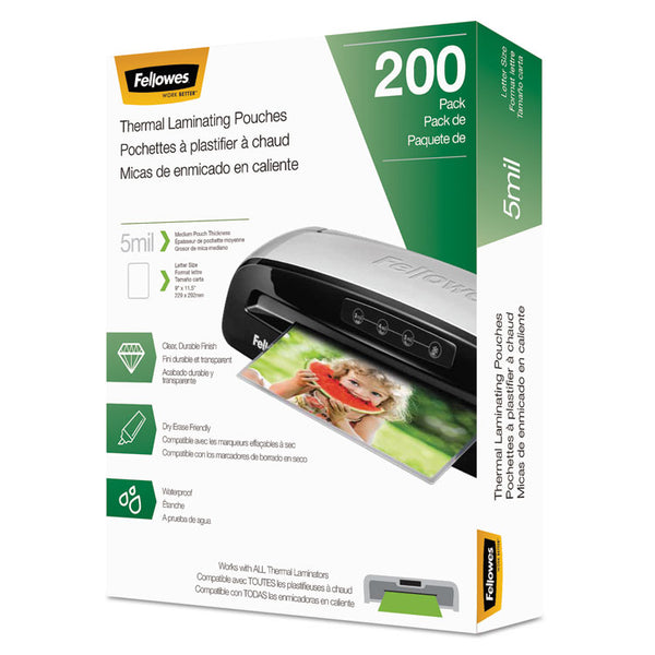 Fellowes® Laminating Pouches, 5 mil, 9" x 11.5", Gloss Clear, 200/Pack (FEL5743601)