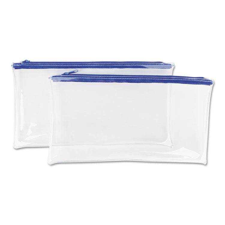 Universal® Zippered Wallets/Cases, Transparent Plastic, 11 x 6, Clear/Blue, 2/Pack (UNV69025) Pack of 2