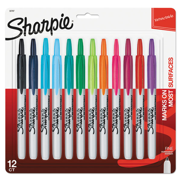 Sharpie® Retractable Permanent Marker, Fine Bullet Tip, Assorted Colors, 12/Set (SAN32707) Set of 12