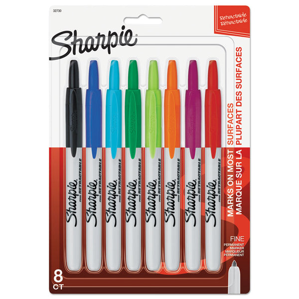 Sharpie® Retractable Permanent Marker, Fine Bullet Tip, Assorted Colors, 8/Set (SAN32730PP) Set of 8