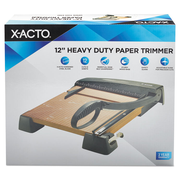X-ACTO® Heavy-Duty Wood Base Guillotine Trimmer, 12 Sheets, 12" Cut Length, 12 x 12 (EPI26312LMR) Each