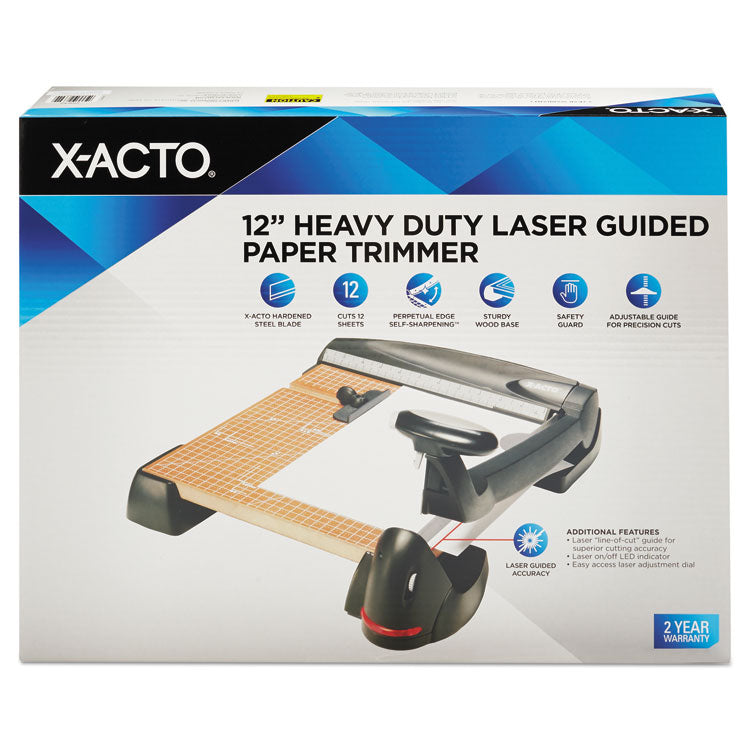 X-ACTO® 12-Sheet Laser Guillotine Trimmer, 2" Cut Length, Wood Base, 12 x 12 (EPI26642LMR) Each