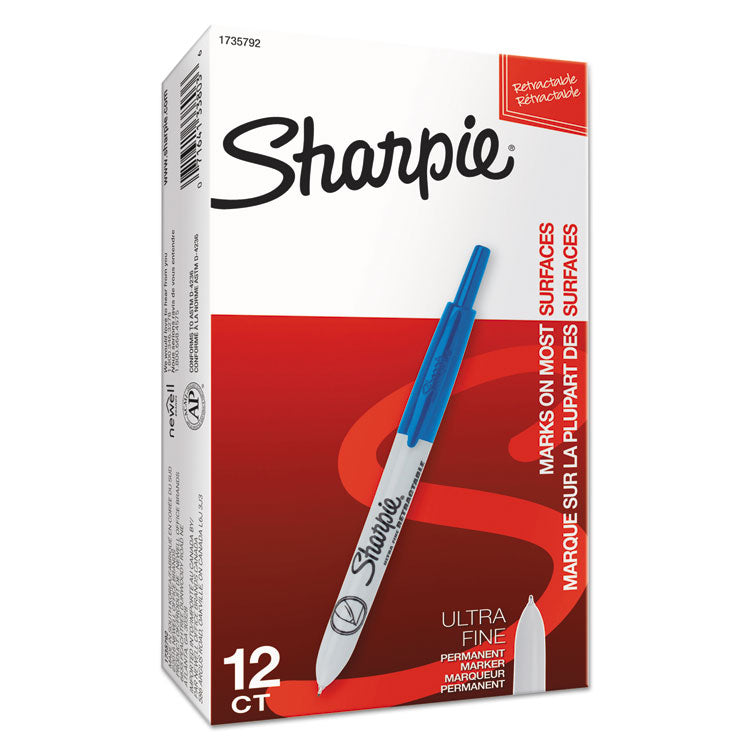 Sharpie® Retractable Permanent Marker, Extra-Fine Needle Tip, Blue (SAN1735792) 1 Dozen