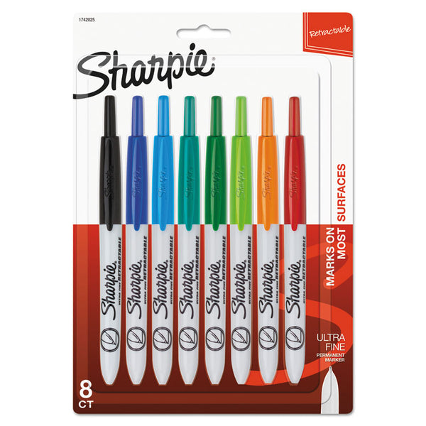Sharpie® Retractable Permanent Marker, Extra-Fine Needle Tip, Assorted Colors, 8/Set (SAN1742025) Set of 8