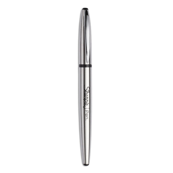 Sharpie® Stainless Steel Porous Point Pen, Stick, Fine 0.5 mm, Black Ink, Brushed Silver Barrel (SAN1800702) Each