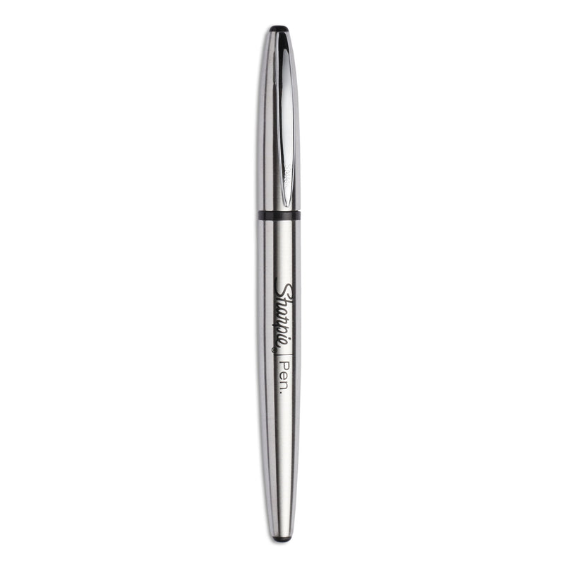 Sharpie® Stainless Steel Porous Point Pen, Stick, Fine 0.5 mm, Black Ink, Brushed Silver Barrel (SAN1800702) Each