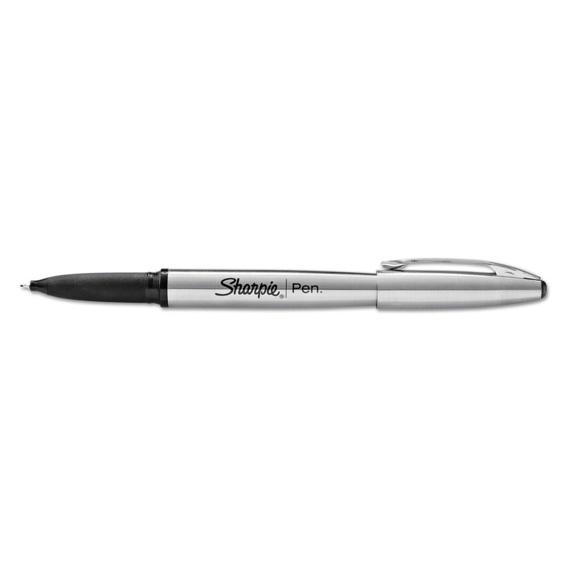 Sharpie® Stainless Steel Porous Point Pen, Stick, Fine 0.5 mm, Black Ink, Brushed Silver Barrel (SAN1800702) Each