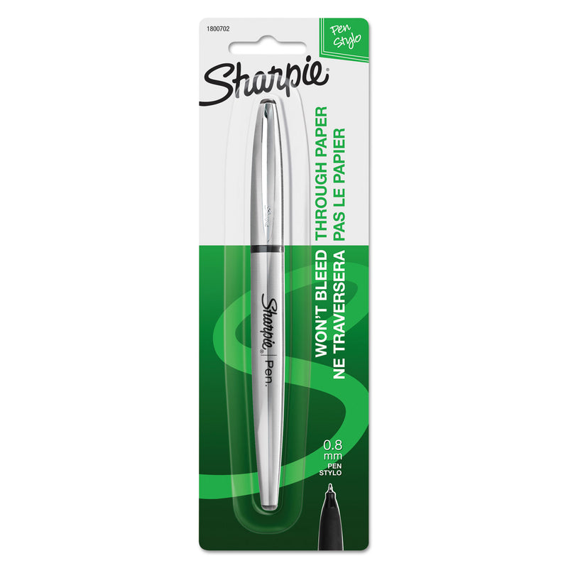Sharpie® Stainless Steel Porous Point Pen, Stick, Fine 0.5 mm, Black Ink, Brushed Silver Barrel (SAN1800702) Each