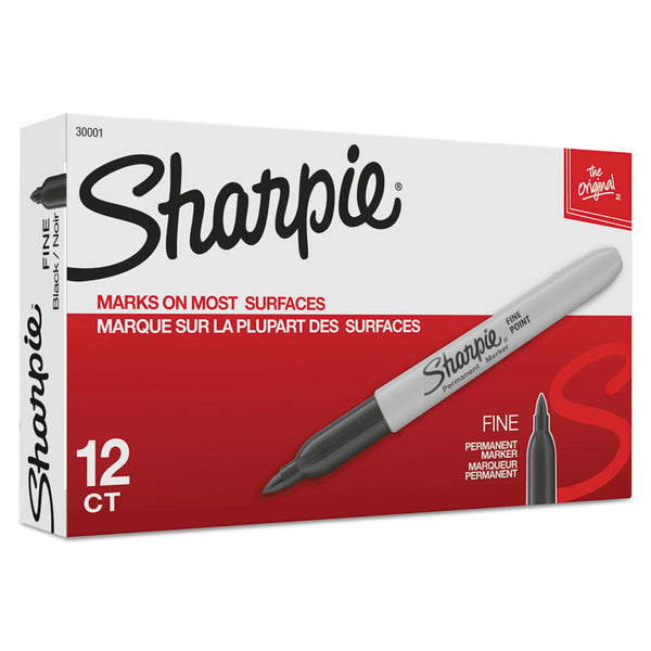 Sharpie® Fine Tip Permanent Marker, Fine Bullet Tip, Black, Dozen (SAN30001)