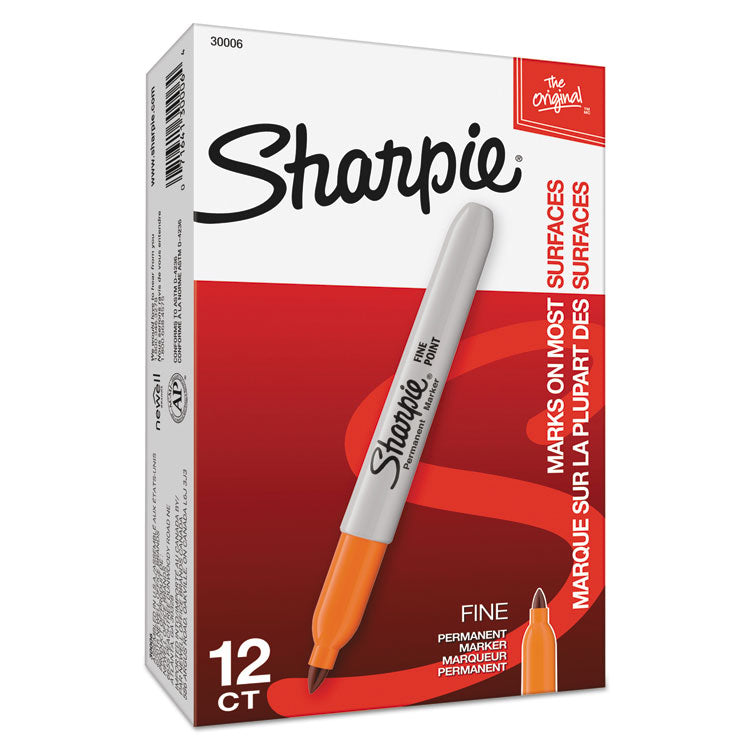 Sharpie® Fine Tip Permanent Marker, Fine Bullet Tip, Orange, Dozen (SAN30006) 1 Dozen