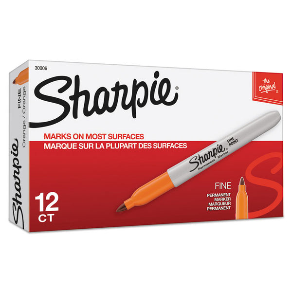 Sharpie® Fine Tip Permanent Marker, Fine Bullet Tip, Orange, Dozen (SAN30006)
