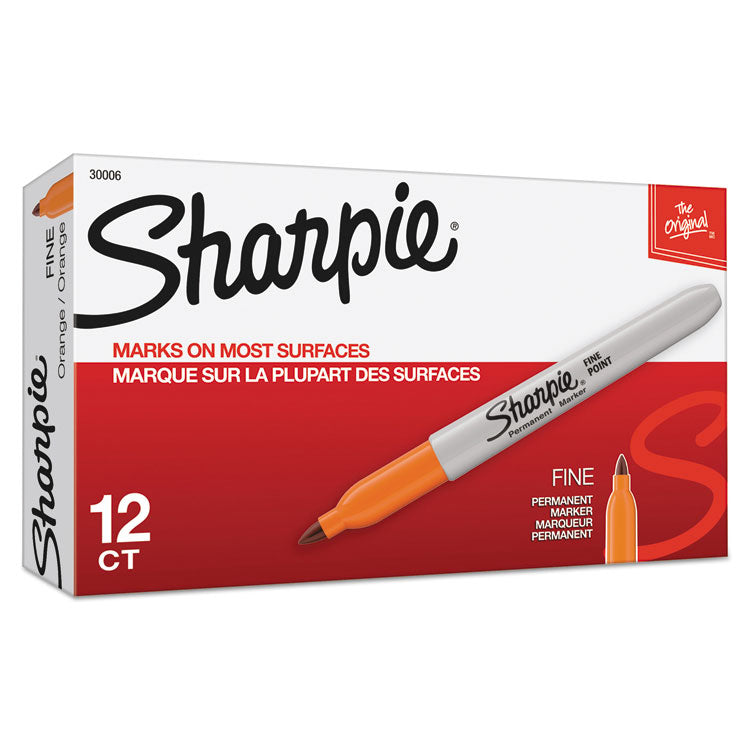 Sharpie® Fine Tip Permanent Marker, Fine Bullet Tip, Orange, Dozen (SAN30006) 1 Dozen