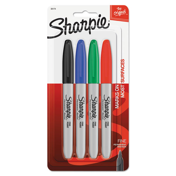 Sharpie® Fine Tip Permanent Marker, Fine Bullet Tip, Assorted Colors, 4/Set (SAN30174PP)