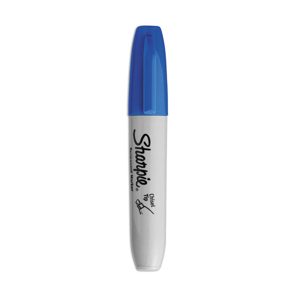 Sharpie® Chisel Tip Permanent Marker, Medium Chisel Tip, Blue, Dozen (SAN38203)
