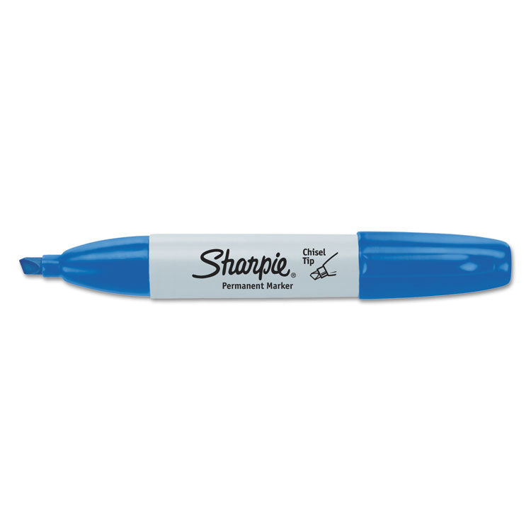 Sharpie® Chisel Tip Permanent Marker, Medium Chisel Tip, Blue, Dozen (SAN38203)