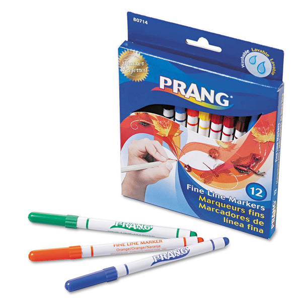 Prang® Fine Line Markers, Fine Bullet Tip, Assorted Colors, 12/Set (DIX80714)