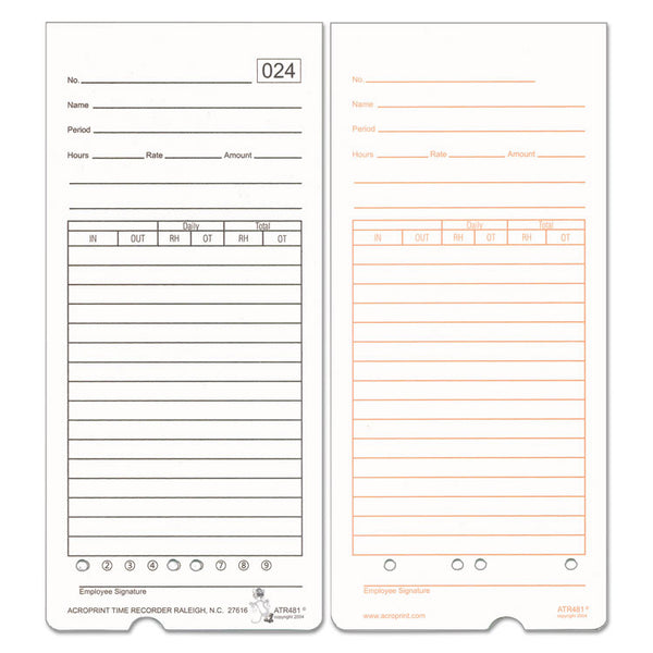 Acroprint® Time Clock Cards for Acroprint ATR480, Two Sides, 7.5 x 3.35, 50/Pack (ACP099115000) Pack of 50