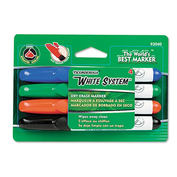 Ticonderoga® White System Marker, Broad Chisel Tip, Assorted Colors, 4/Set (DIX92040)