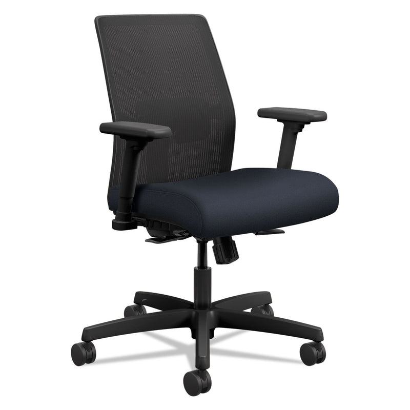 HON® Ignition 2.0 4-Way Stretch Low-Back Mesh Task Chair, Supports 300 lb, 17" to 21" Seat Height, Navy Seat, Black Back/Base (HONI2L1AMLC98TK)