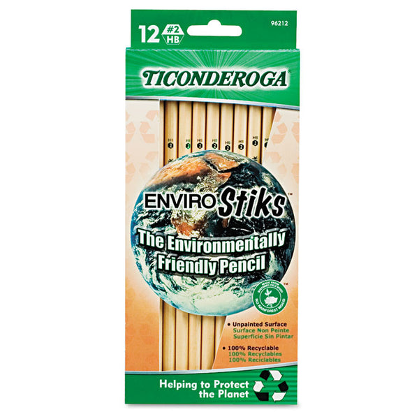 Ticonderoga® EnviroStiks Pencil, HB (#2), Black Lead, Natural Woodgrain Barrel, Dozen (DIX96212)