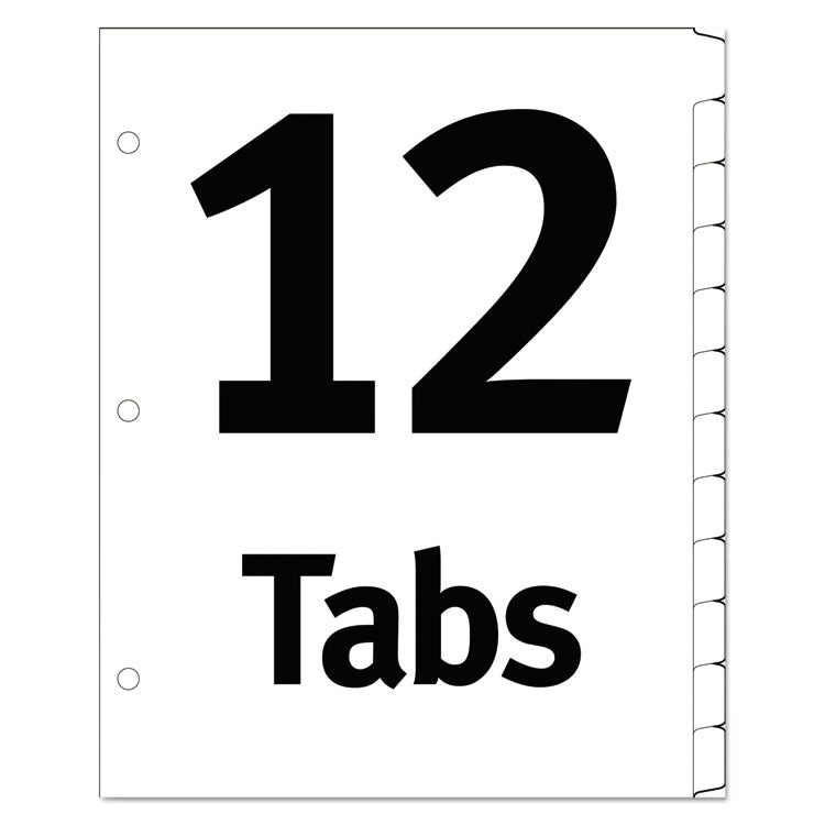 Avery&reg; Table 'n Tabs Dividers, 12-Tab, 1 to 12, 11 x 8.5, White, 1 Set (AVE11673)