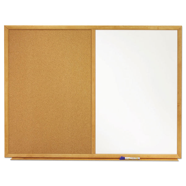 Quartet® Bulletin/Dry-Erase Board, Melamine/Cork, 36 x 24, Brown/White Surface, Oak Finish Frame (QRTS553)