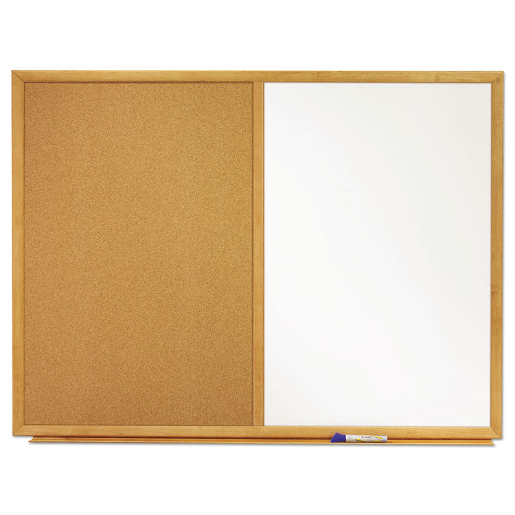 Quartet® Bulletin/Dry-Erase Board, Melamine/Cork, 48 x 36, Brown/White Surface, Oak Finish Frame (QRTS554)