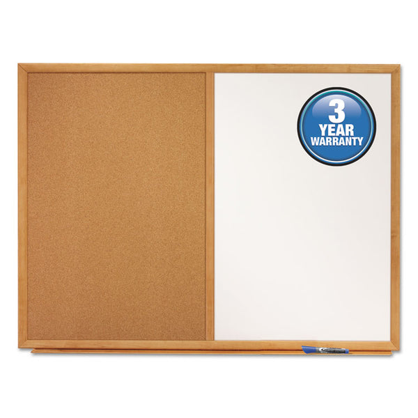 Quartet® Bulletin/Dry-Erase Board, Melamine/Cork, 36 x 24, Brown/White Surface, Oak Finish Frame (QRTS553)