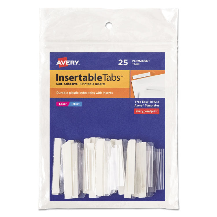 Avery® Insertable Index Tabs with Printable Inserts, 1/5-Cut, Clear, 1.5" Wide, 25/Pack (AVE16230)