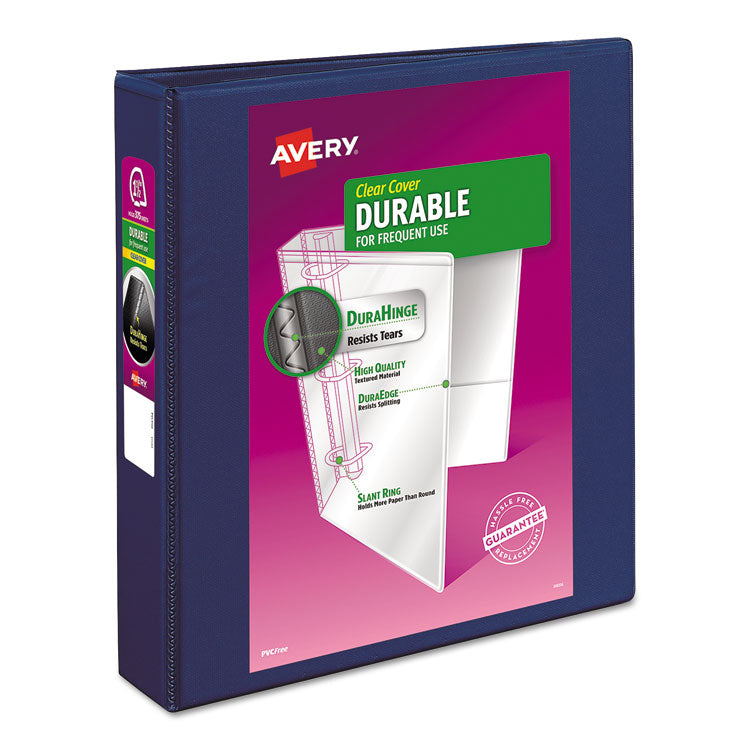 Avery® Durable View Binder with DuraHinge and Slant Rings, 3 Rings, 1.5" Capacity, 11 x 8.5, Blue (AVE17024) Each