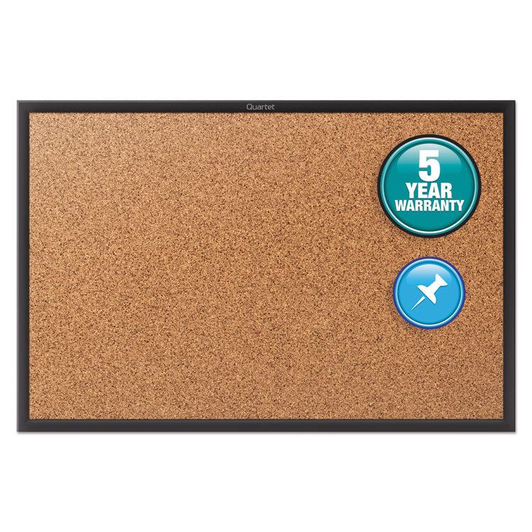 Quartet® Classic Series Cork Bulletin Board, 36 x 24, Tan Surface, Black Aluminum Frame (QRT2303B)