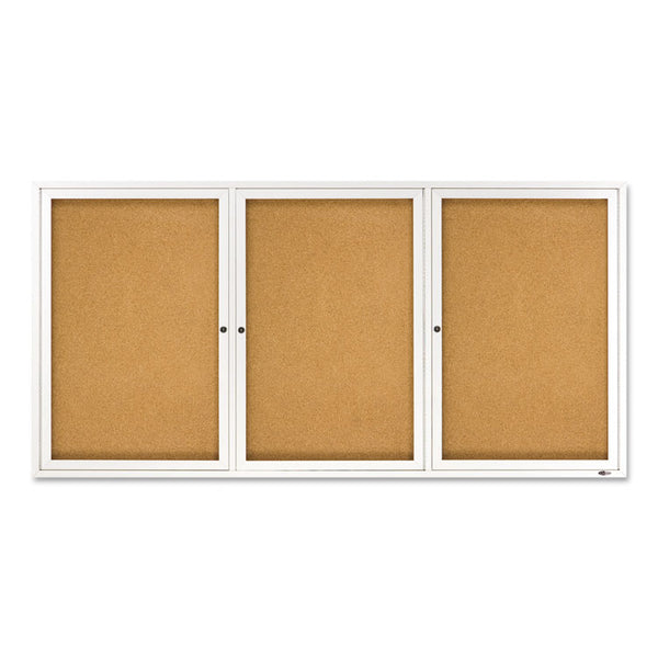Quartet® Enclosed Indoor Cork Bulletin Board with Three Hinged Doors, 72 x 36, Tan Surface, Silver Aluminum Frame (QRT2366)